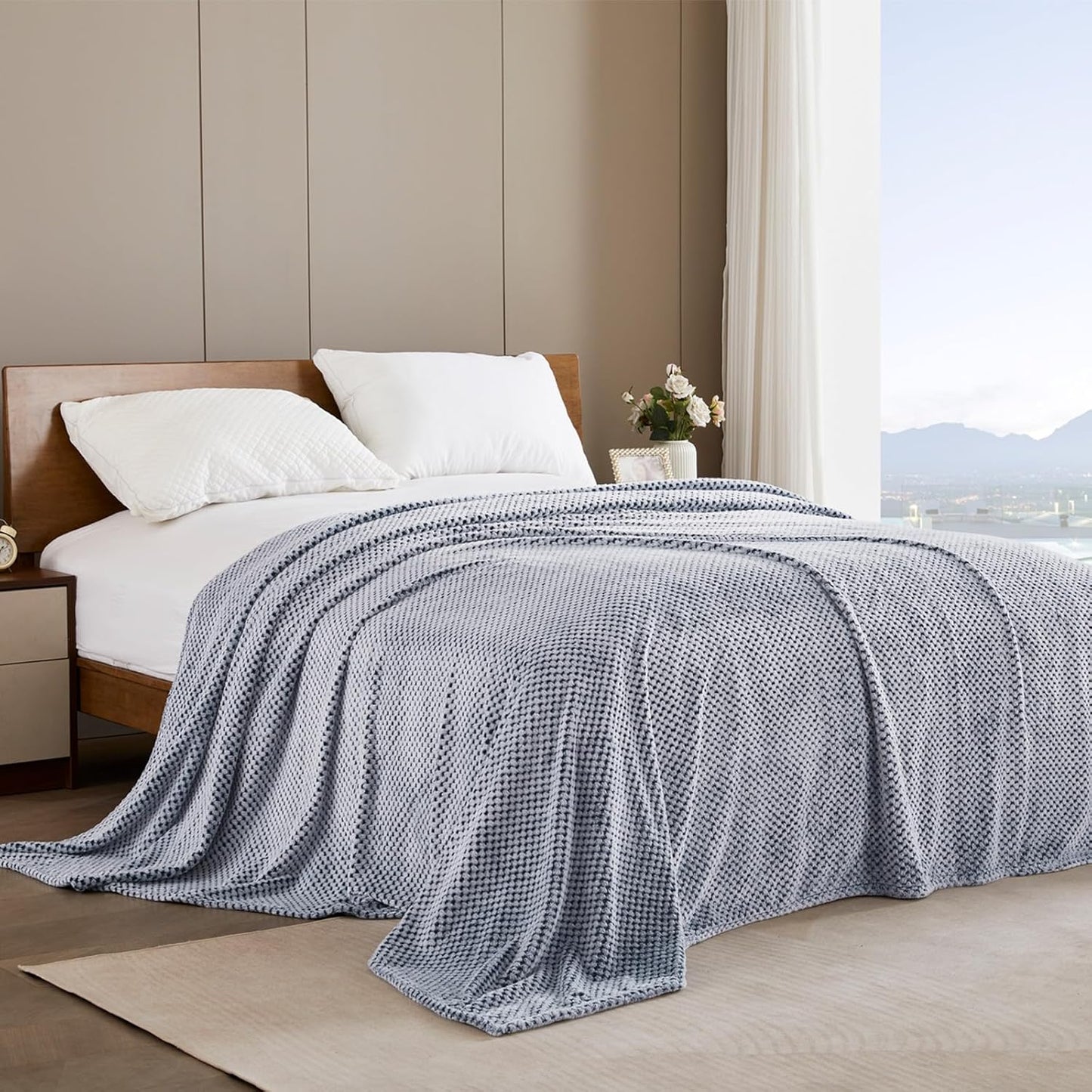 Exclusivo Mezcla Fleece Throw Blanket Extra Large, Super Soft and Warm Blankets for Couch, Sofa and Bed Waffle Textured, Cozy, Fuzzy and Lightweight (Slate Blue, 50x70 Inches)