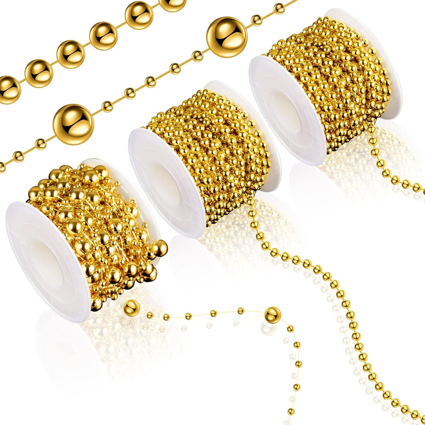 Bonuci 3 Rolls 66 Feet Pearls String Garland Faux Pearl Garland Spool Roll Strand Decoration Artificial Beads Chain Trim for Wedding Party Crafting Wedding Mother's Day Flower Decor(Ivory,4mm)