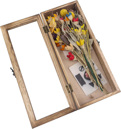 GraduatePro Shadow Box Frame 11x14 Display Case with Linen Back, Real Glass Window Door with Hinge, Picture Frame Wedding Bouquet Memorabilia Medals Photos Memory Box for Keepsakes, Carbonized Black