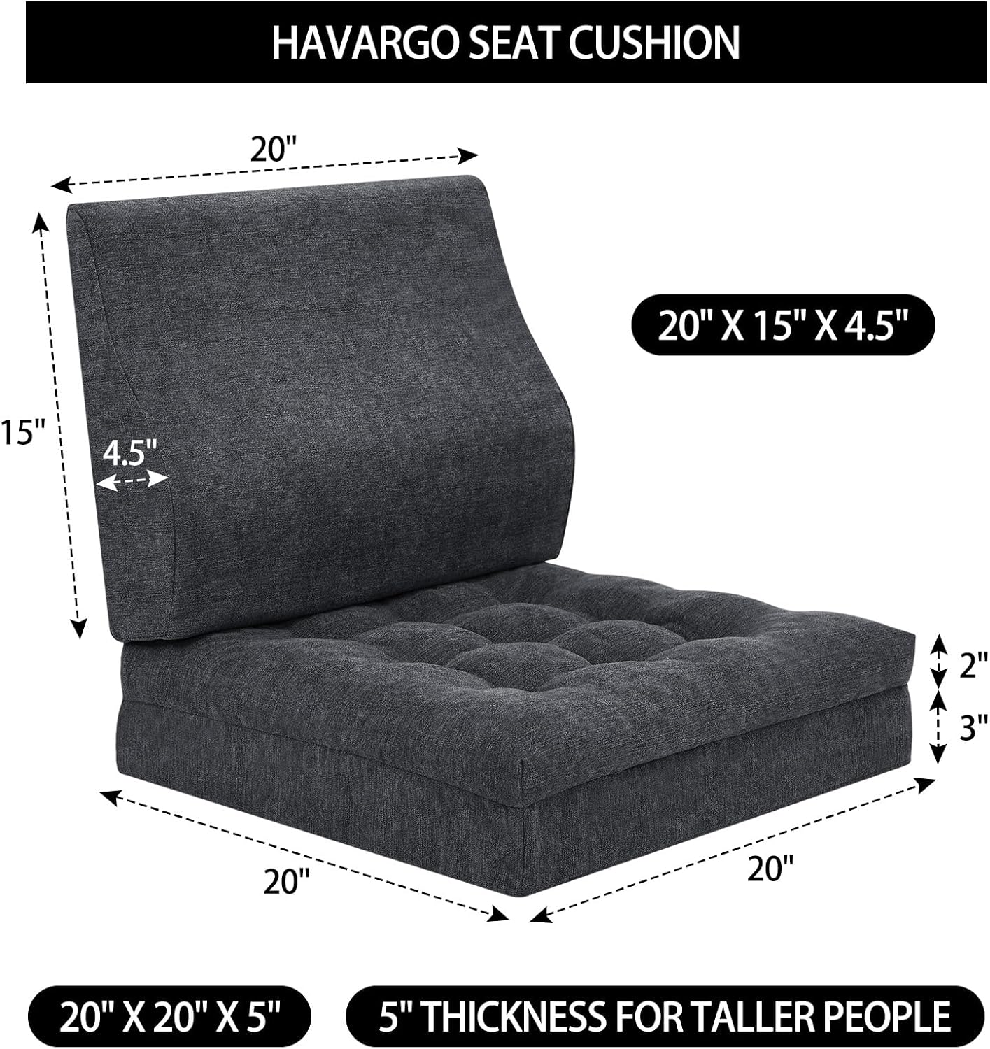 Recliner Cushions for Elderly, 20x20x5 Inch Thick Chair Cushion Patent Design Soft Tufted Dual Layer Booster Seat Cushions for Seniors Recliner Risers Taupe 1P