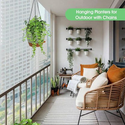 Vanslogreen Hanging Planters for Indoor Outdoor Plants, 2 Pack Self Watering Hanging Pot with Drainage Holes & Removable Tray (Black, 8'')