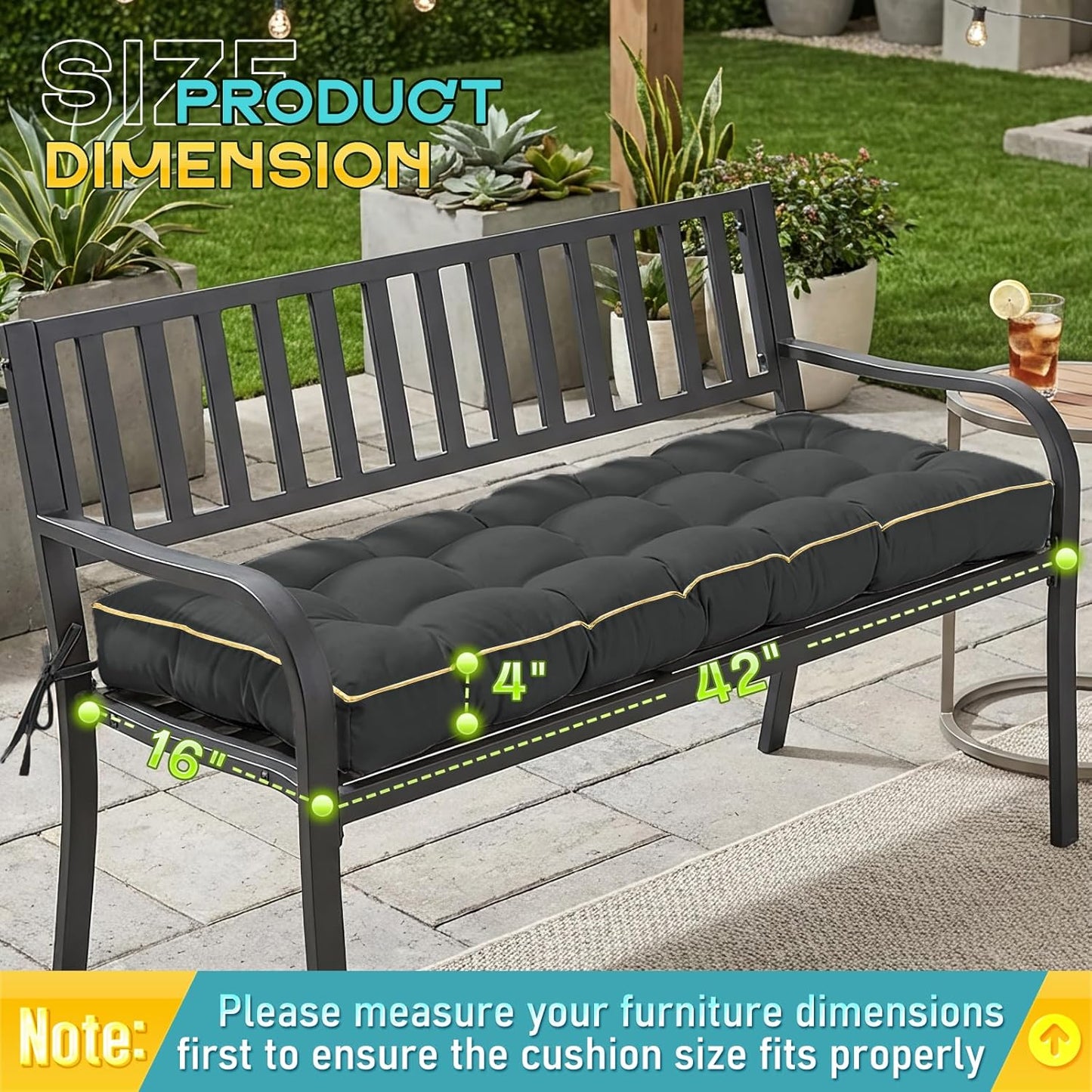 Outdoor Bench Cushion, Tufted Patio Seat Pad for Garden Bench, Porch Swing, Indoor/Outoor Furniture (Blue, 48X18X4 inch)