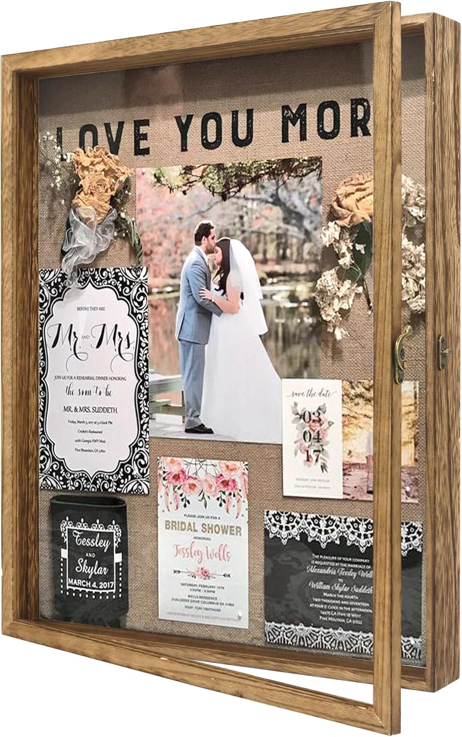 GraduatePro Shadow Box Frame 11x14 Display Case with Linen Back, Real Glass Window Door with Hinge, Picture Frame Wedding Bouquet Memorabilia Medals Photos Memory Box for Keepsakes, Carbonized Black