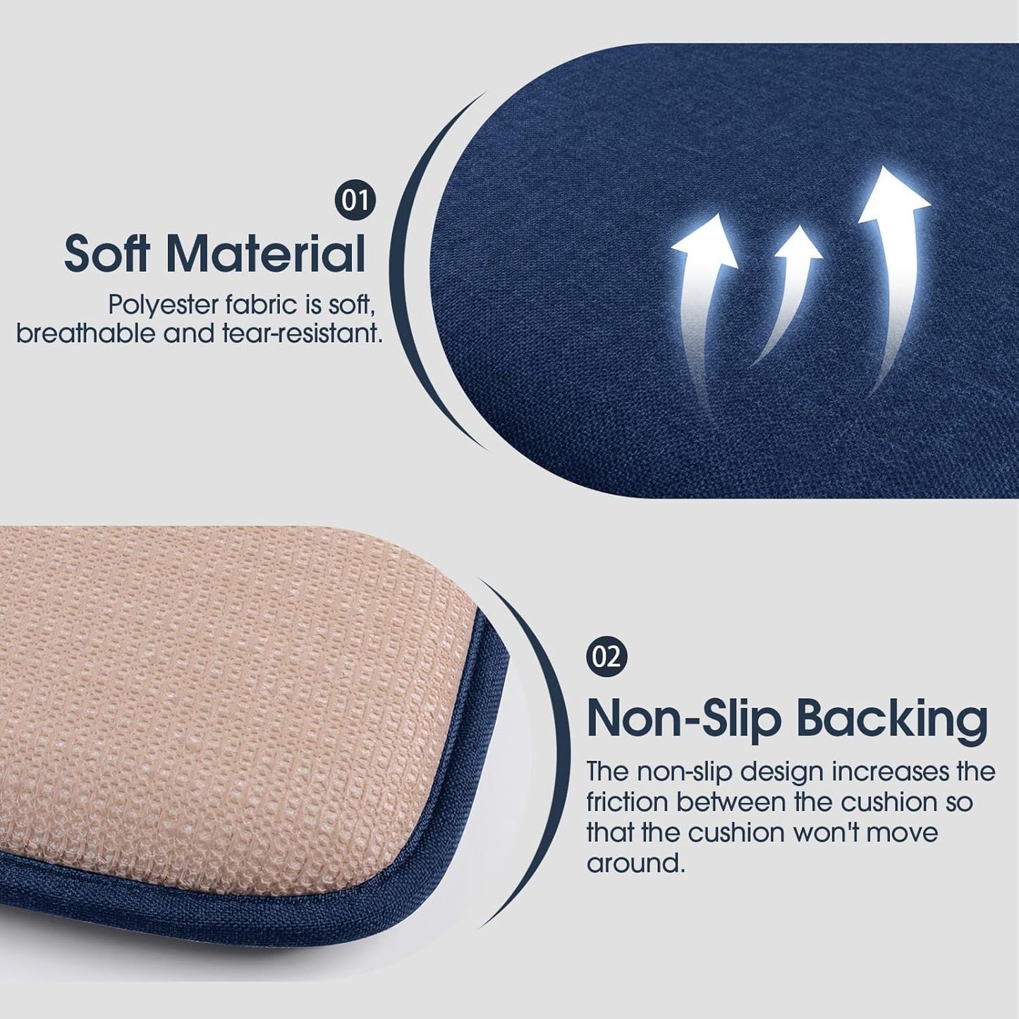 TushGuard Chair Cushions for Dining Chairs Set of 4, Soft Seat Cushions for Kitchen Chairs, Non-Slip Bottom with Ties, Comfortable Everyday Chair Pads, Grey