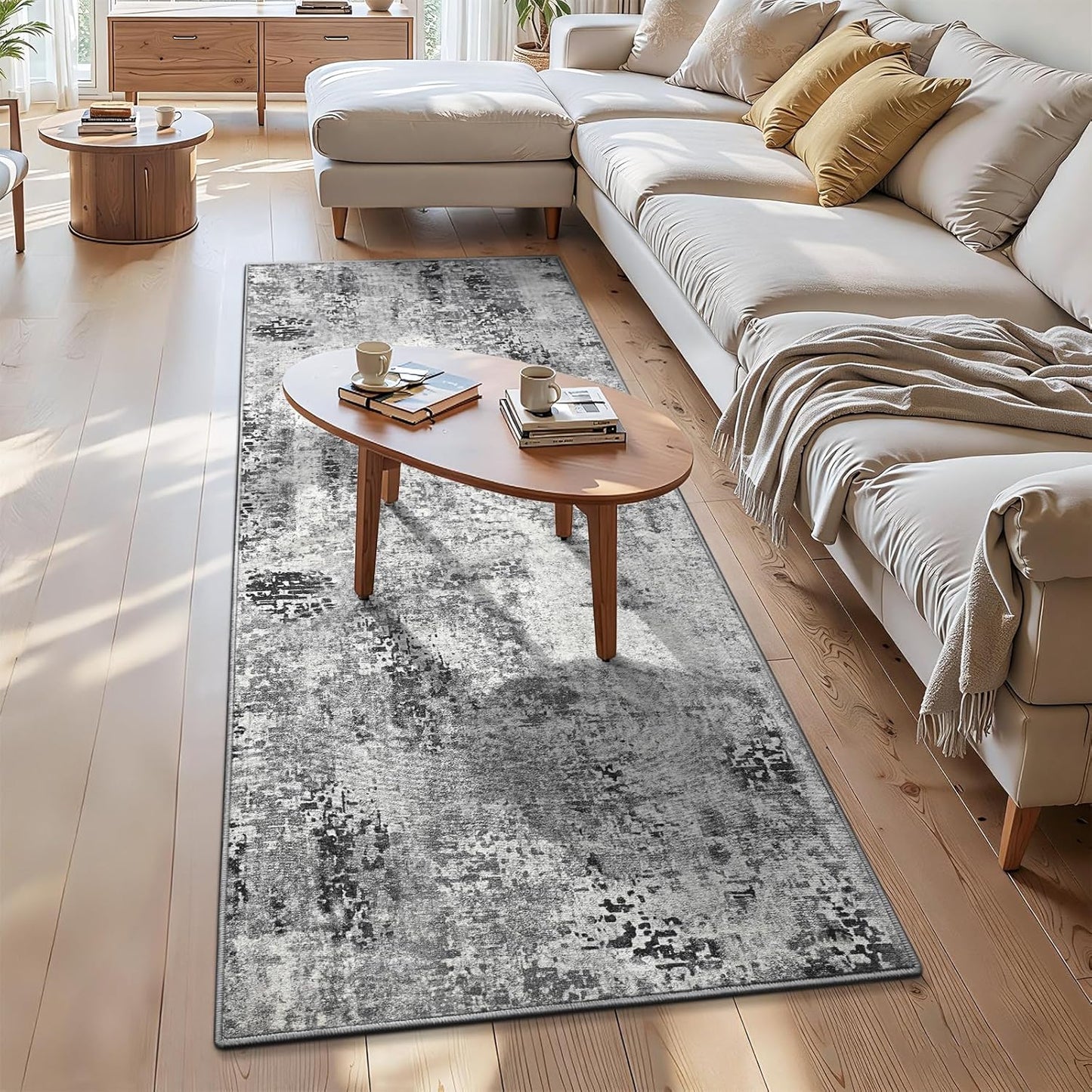 Ompaa 2x6 Rug Runners for Hallways Kitchen Runner Rug Non Slip Washable Grey Long Runner Rugs with Rubber Backing Soft Abstract Carpet Runner for Hallways, Kitchen, Bedroom, Bathroom, Entryway - Colors B
