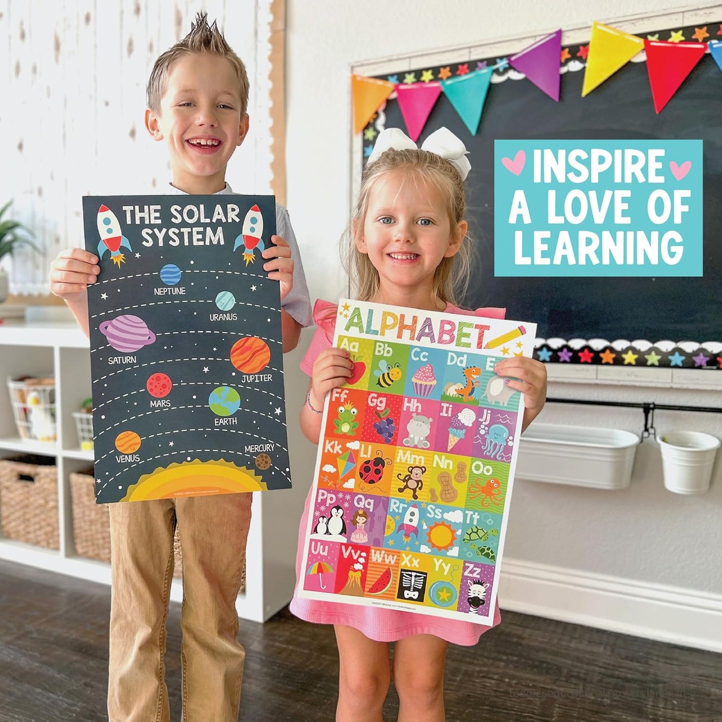 Hadley Designs 16 Educational Posters for Toddler Learning Activities - Laminated Pre-K Posters for Toddlers 1-3, Homeschool Essentials & Preschool Learning Activities, Kindergarten Classroom Decor