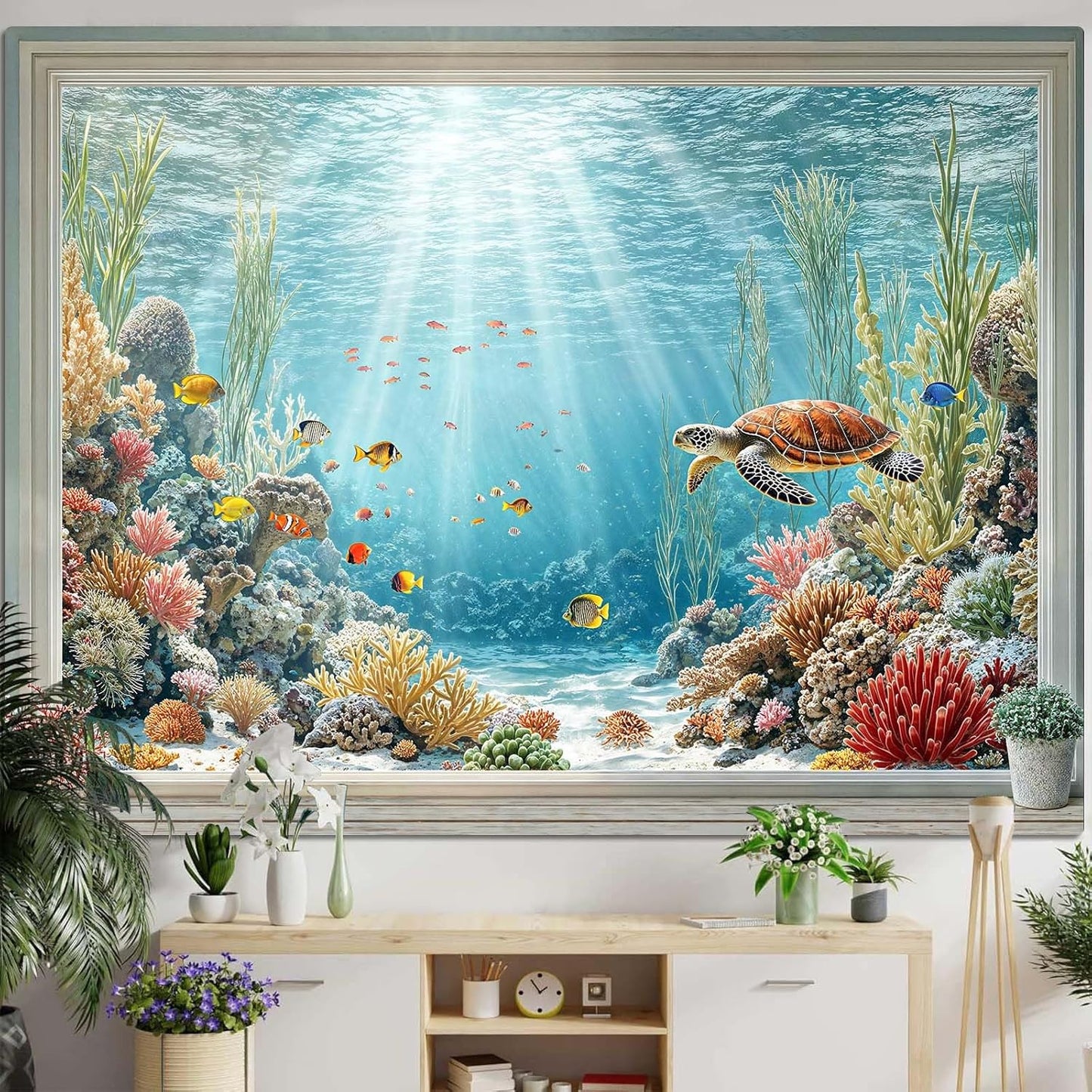 Lifeella Fantasy Castle Window Tapestry, Magic Woodland Scene Large Wall Backdrop, Fairytale Moon Mural for Bedroom Dorm Living Room Decor, 60x80 inches