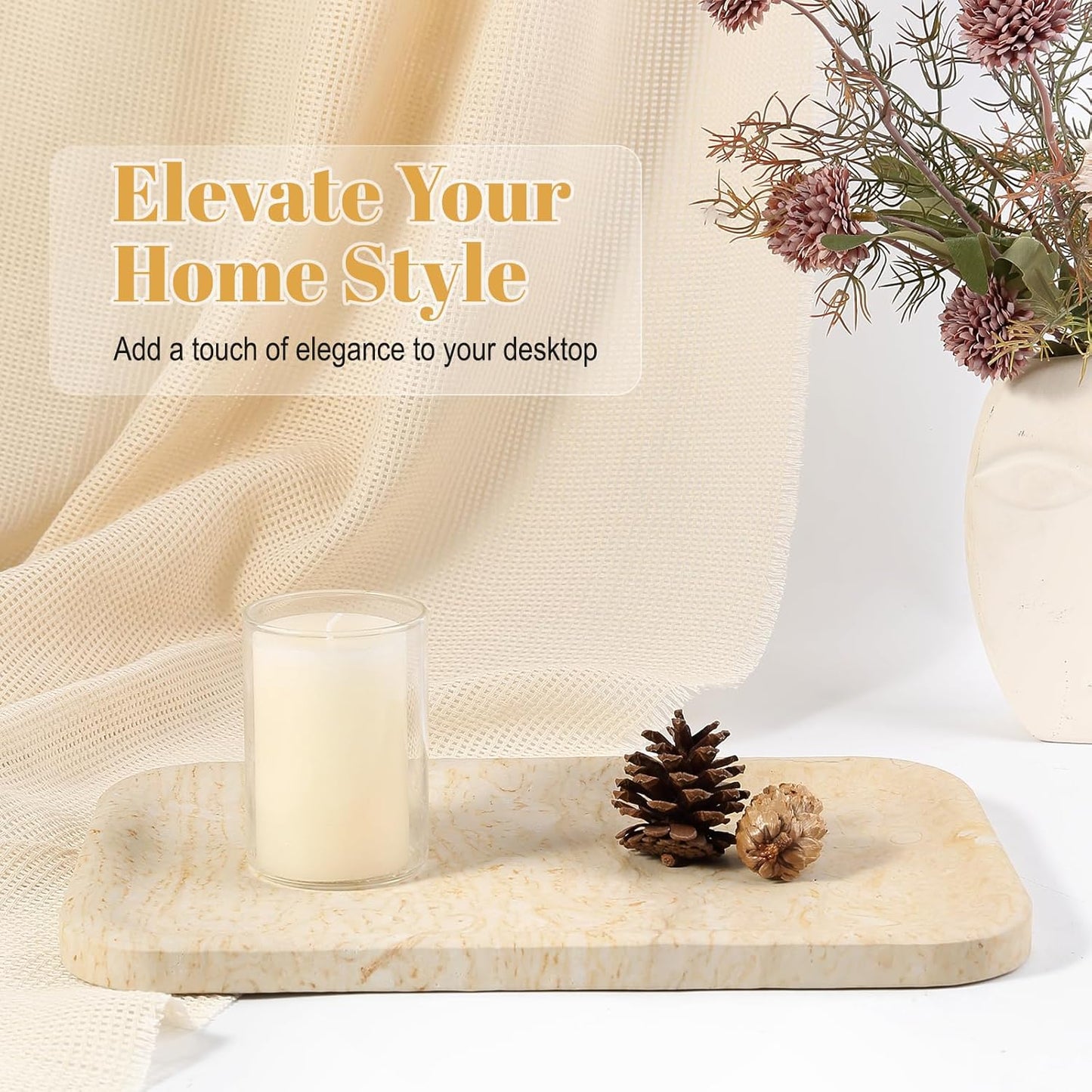 Koville Romano Travertine Tray, 12"x8" Natural Stone Vanity Tray for Countertop Bathroom Kitchen Dresser, Decorative Marble Catchall Trays for Perfume Jewelry, Rectangular Serving Tray(Beige)