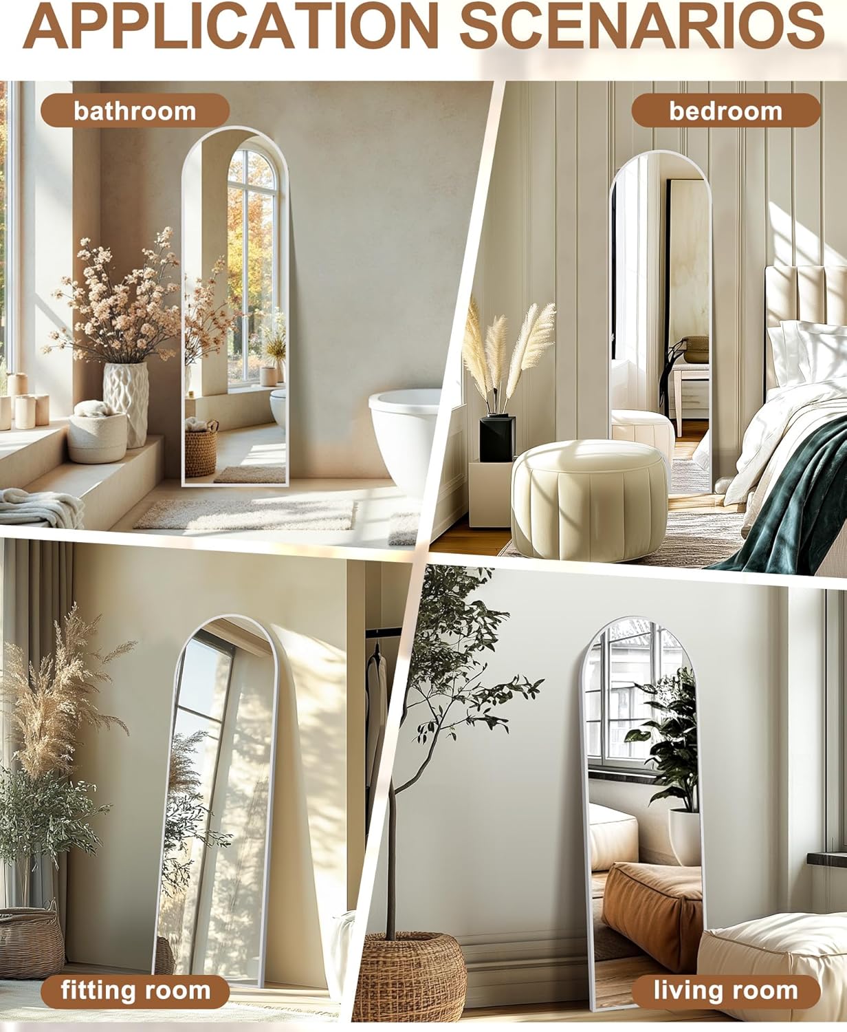 Delma Arched Mirror Full Length,Standing Mirror Full Body,Large Floor with Stand for Wall Entryway Door Bedroom Bathroom Living Room
