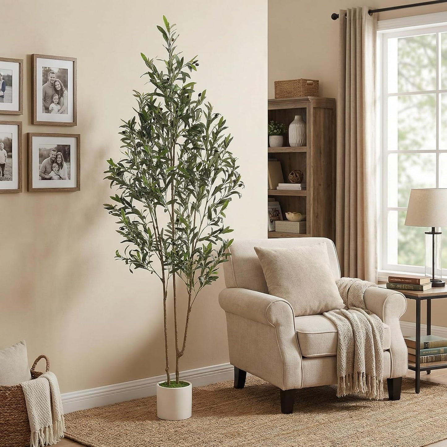 Alupssuc 5ft Olive Trees Artificial Indoor & Outdoor, Faux Olive Tree with Lively Artificial Trunk and Lifelike Fruits, Fake Potted Tree for Modern Home Office Living Room Decor