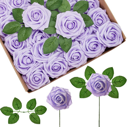 InnoGear Artificial Flowers, 50 Pcs Dark Red Foam Fake Roses Bulk with Stems for Mother's Gift Decoration Celebration DIY Wedding Bouquets Centerpieces Bridal Shower Party Christmas Tree