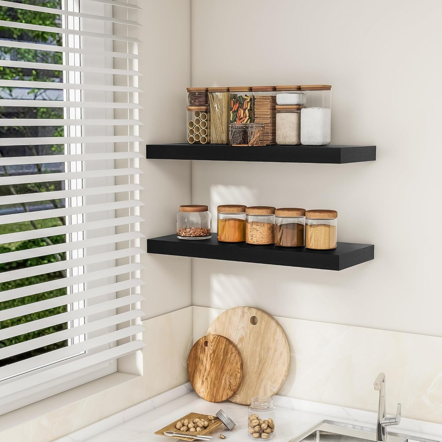 RICHFOCUS 72Inch Floating Shelves for Wall 2 Pack Shelves for Bedroom|Kitchen|Bathroom Wall Mounted Rustic Wood Floating Shelf with Invisible Brackets for Books|Storage|Decor, Rustic Brown