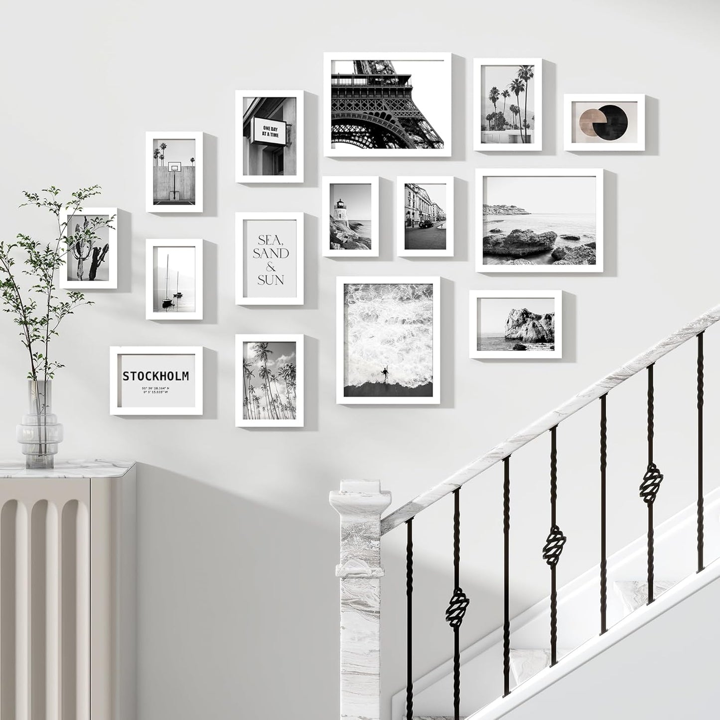 Venusmiles 15 Pack Picture Frames Collage Wall Decor, Gallery Frame Set for Wall Mounting or Tabletop Display, Multi Sizes Including 3pcs 8x10, 6pcs 5x7, 6pcs 4x6, Oak