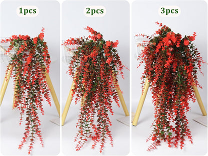 RECUTMS Artificial Hanging Plants Fake Hanging Plant Faux Eucalyptus Leaf Greenery Vine Outdoor UV Resistant Plastic Plants Home Garden Wedding Party Indoor Outdoor Decorations(White)