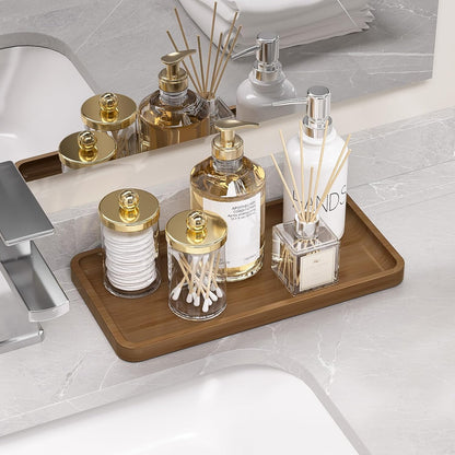 Bathroom Vanity Tray for Countertop - Bamboo Organizer Tray for Dresser Tops, Toilet, Perfume Small Decorative Tray Wood Tray for Home Decoration 11.81” L x 6.1” W x 0.79” H Black