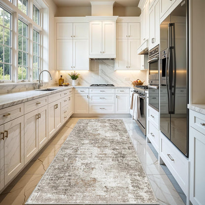 2x3 Washable Non-Slip Area Rug - Soft Low Pile Throw Rug for Kitchen Entryway Bedroom - Modern Indoor Door Mat with Rubber Backing (Beige Grey) - Colors B