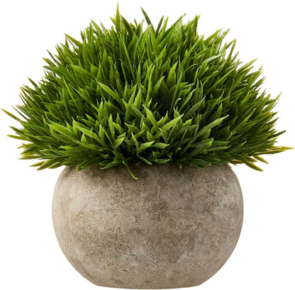 Ogrmar Mini Plastic Faux Plants in Pot/Small Topiary Shrubs Fake Greenery for Bathroom, House Decorations (Green Grass)