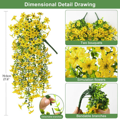 INQCMY Artificial Fake Hanging Flowers Plants for Outdoor Summer Decoration,2 PCS Faux Silk Daisy with Eucalyptus Leaves,UV Resistant Look Real for Outside Home Planter Porch Patio Balcony Yard Decor