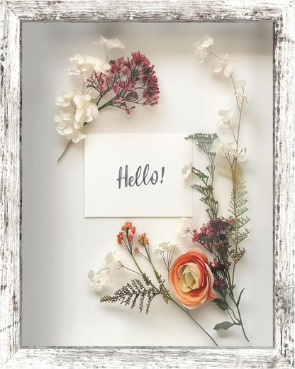 FrameWorks 11” x 14” Dark Oak Wooden Shadow Box Frame – Display Case with Soft Felt Back, Memory Box with Tempered Glass, Display Box with Elegant White Ball Push Pins, Wooden Flower Box