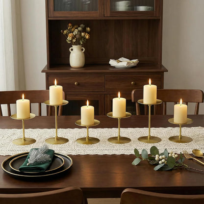 Elsjoy Set of 6 Black Pillar Candle Holders, Metal Pillar Candle Stand Fireplace Candelabras Set for Home Decor, Table Centerpiece, Wedding, 3 Sizes