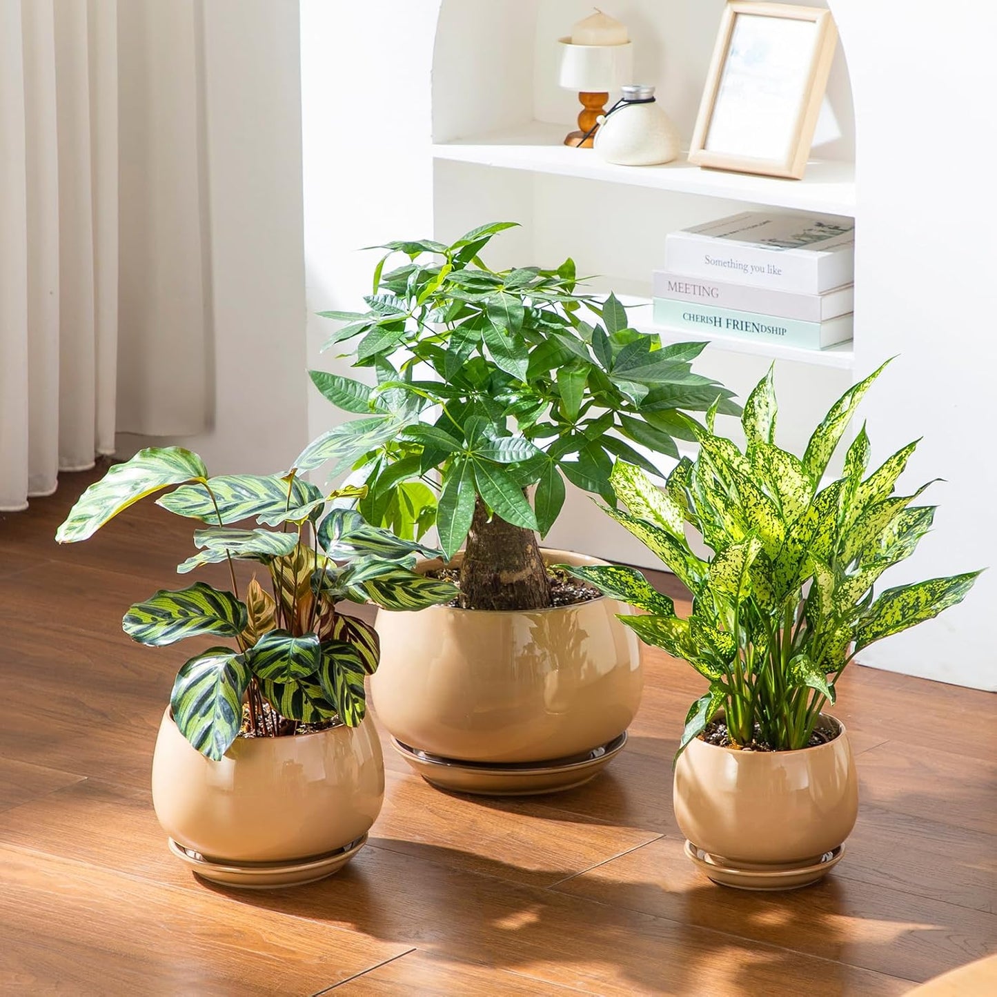 vancasso 3-Pack Ceramic Plant Pots, 3.7/4.8/6.2 Inch Indoor Planters with Saucers & Drainage Hole Planter pots for Indoor Plants and Flower, White