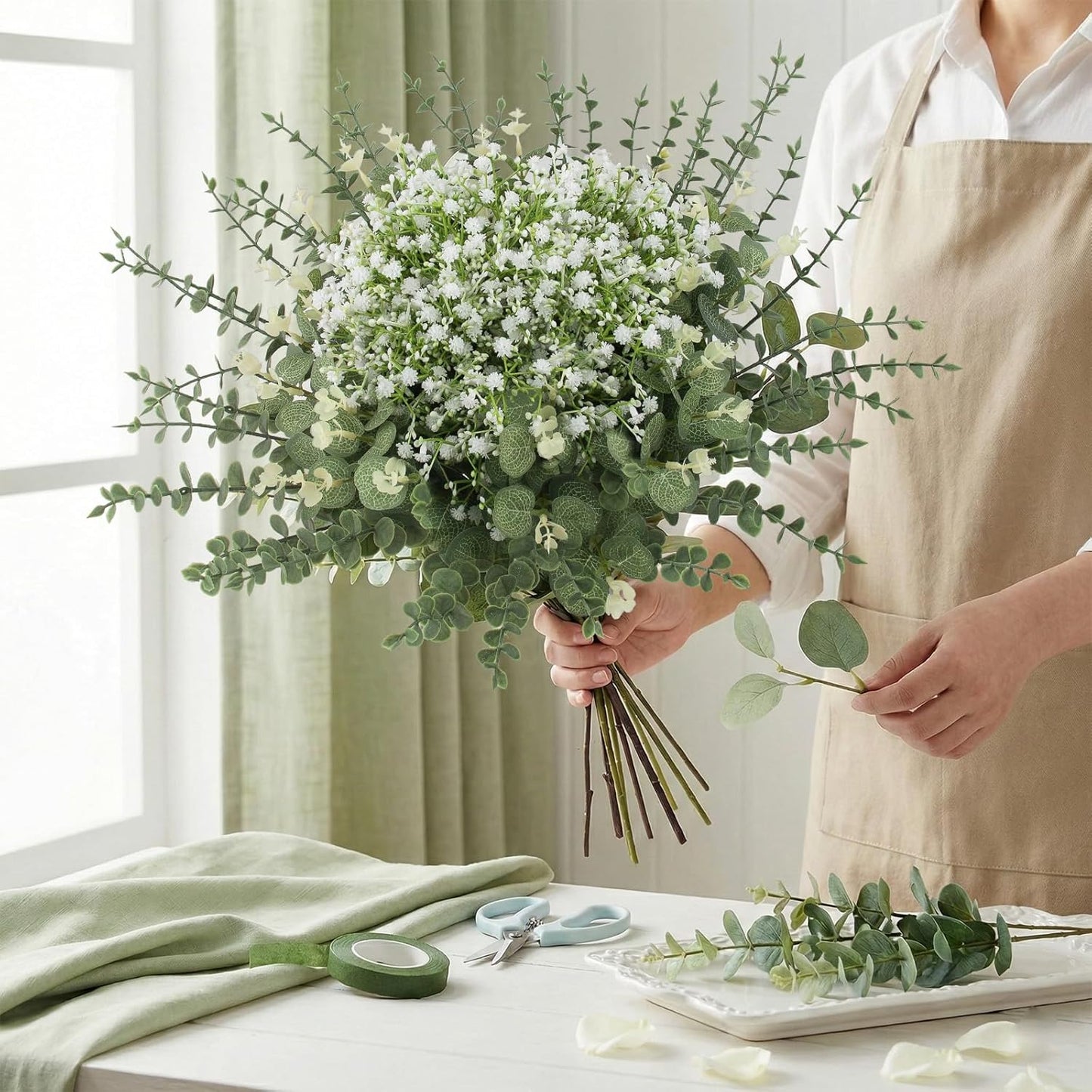 lovemoon 130 Pcs Artificial Mixed Eucalyptus Stems Bulk, 5 Kinds of Faux Greenery Eucalyptus Leaves Bulk for Vase Wedding DIY Bouquets Floral Arrangement Home Decor (130, Green)