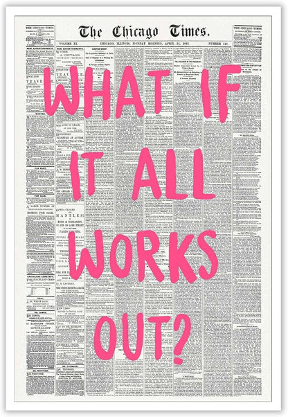 Retro Black And White Newspaper Poster What If It All Works Out Canvas Wall Art Positive Affirming Quote Minimalist Prints Painting For Home Bedroom Dorm Wall Decor 12x16in Unframed