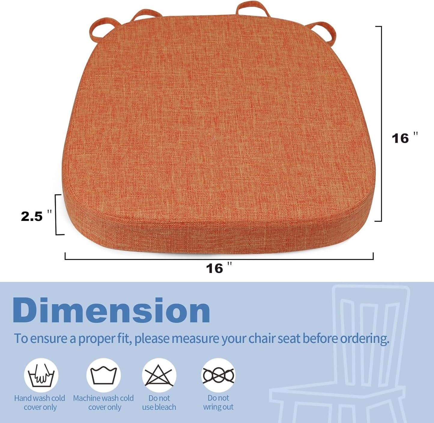 BUYUE Thickened 2.5" Friendly Woven Fabric Dining Chair Cushion, U-Shape High Density Foam Comfortable Chair Pad for Kitchen, Slip Resistant Indoor Seat Cushion (1 Piece, Dark Gray)