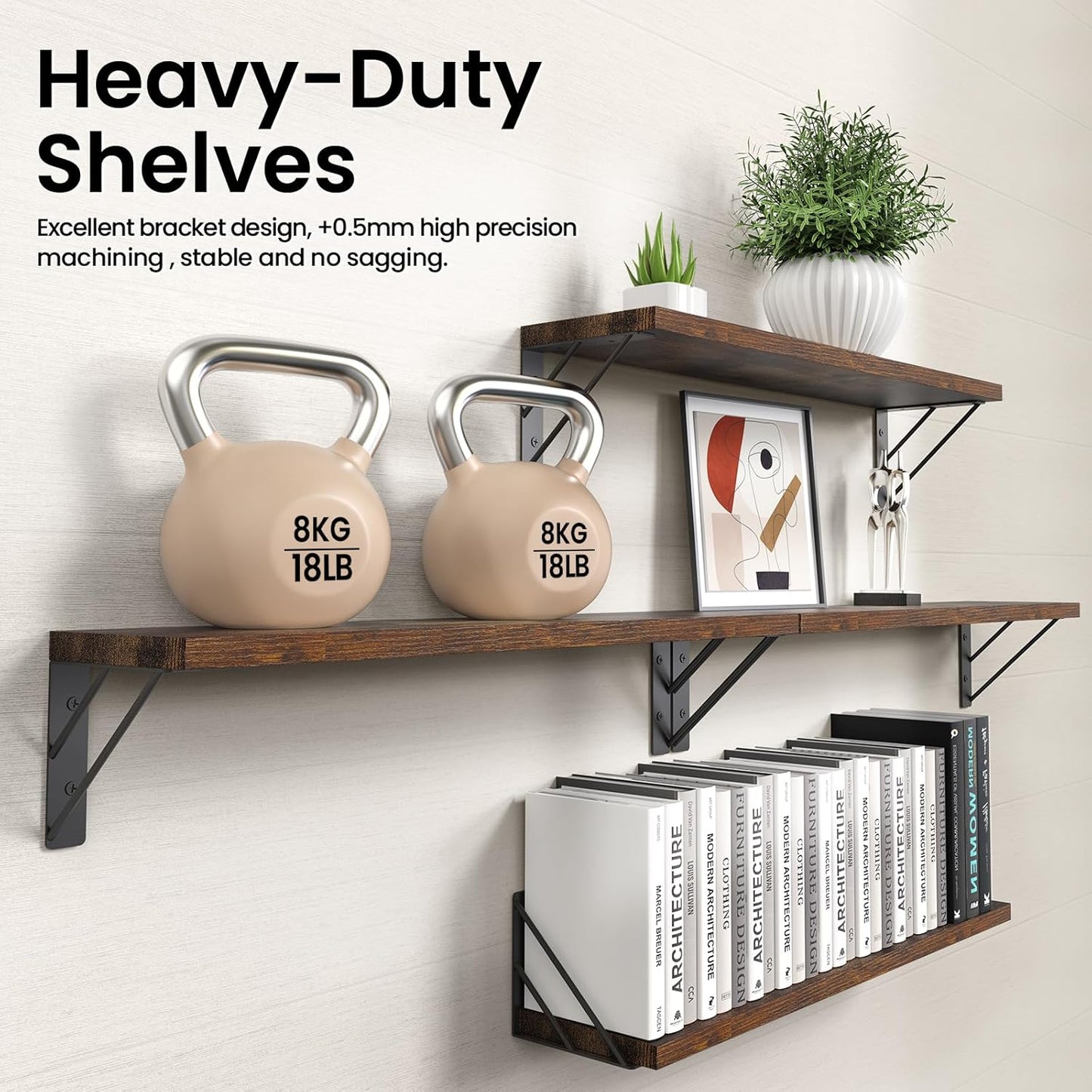 BAYKA Wall Mounted Floating Bathroom Shelves, Wood Wall Shelf for Bathroom Essentials & Decor, Space-Saving Display & Organizer (Black, Set of 4)