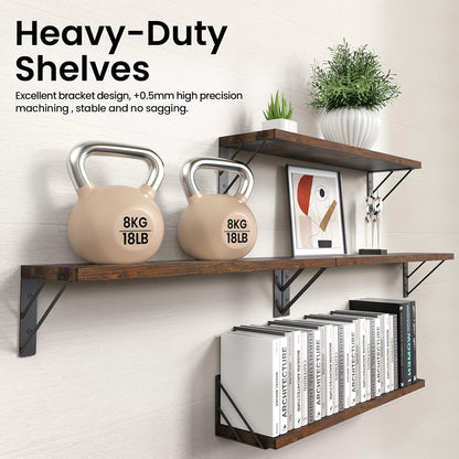 BAYKA Wall Mounted Floating Bathroom Shelves, Wood Wall Shelf for Bathroom Essentials & Decor, Space-Saving Display & Organizer (Black, Set of 4)