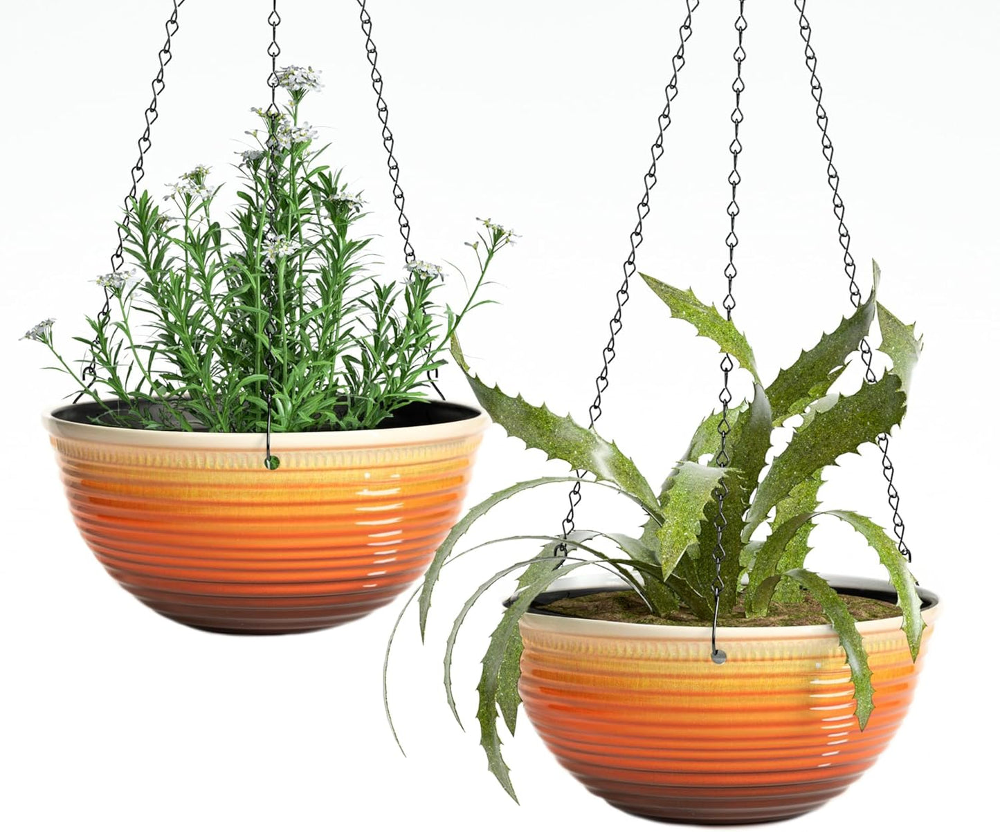 Vanslogreen 2 Pack Hanging Planters for Indoor Outdoor Plants, 10 Inch Hanging Planter with Drainage Hole & Plug Glazed Hanging Baskets Flower Pots for Garden Home (Blue)