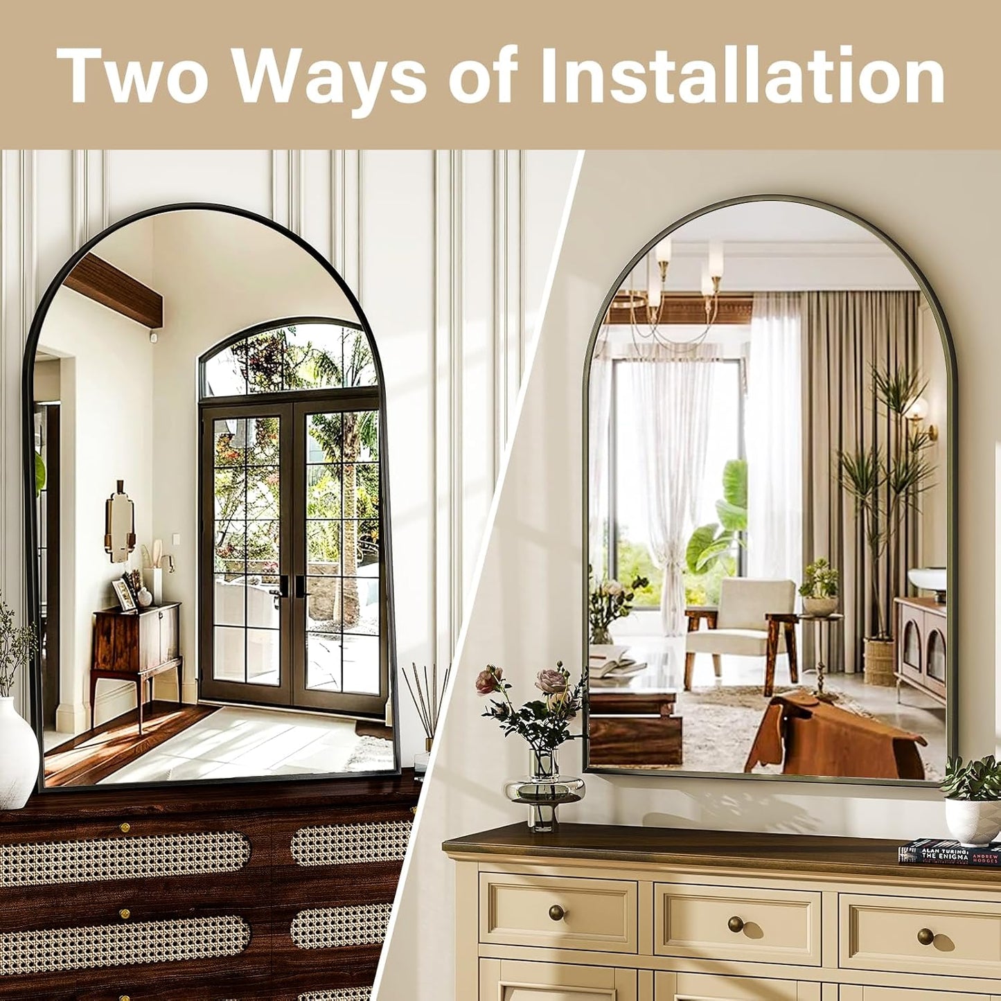 HARRITPURE Arched Wall Mirror 24"x36" – Black Metal Frame Vanity Mirrors for Bedroom, Entryway, Living Room Decor