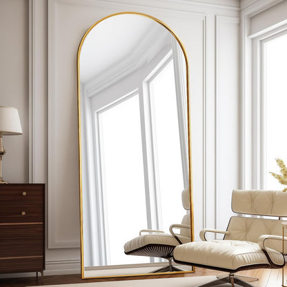 Mirror Full Length, 71"x26" Arched Full Length Mirror, Arch Mirror with Stand, Large Standing Mirrors, Oversized Full Body Mirrors with Aluminum Frame for Bedroom, Living Room (White)