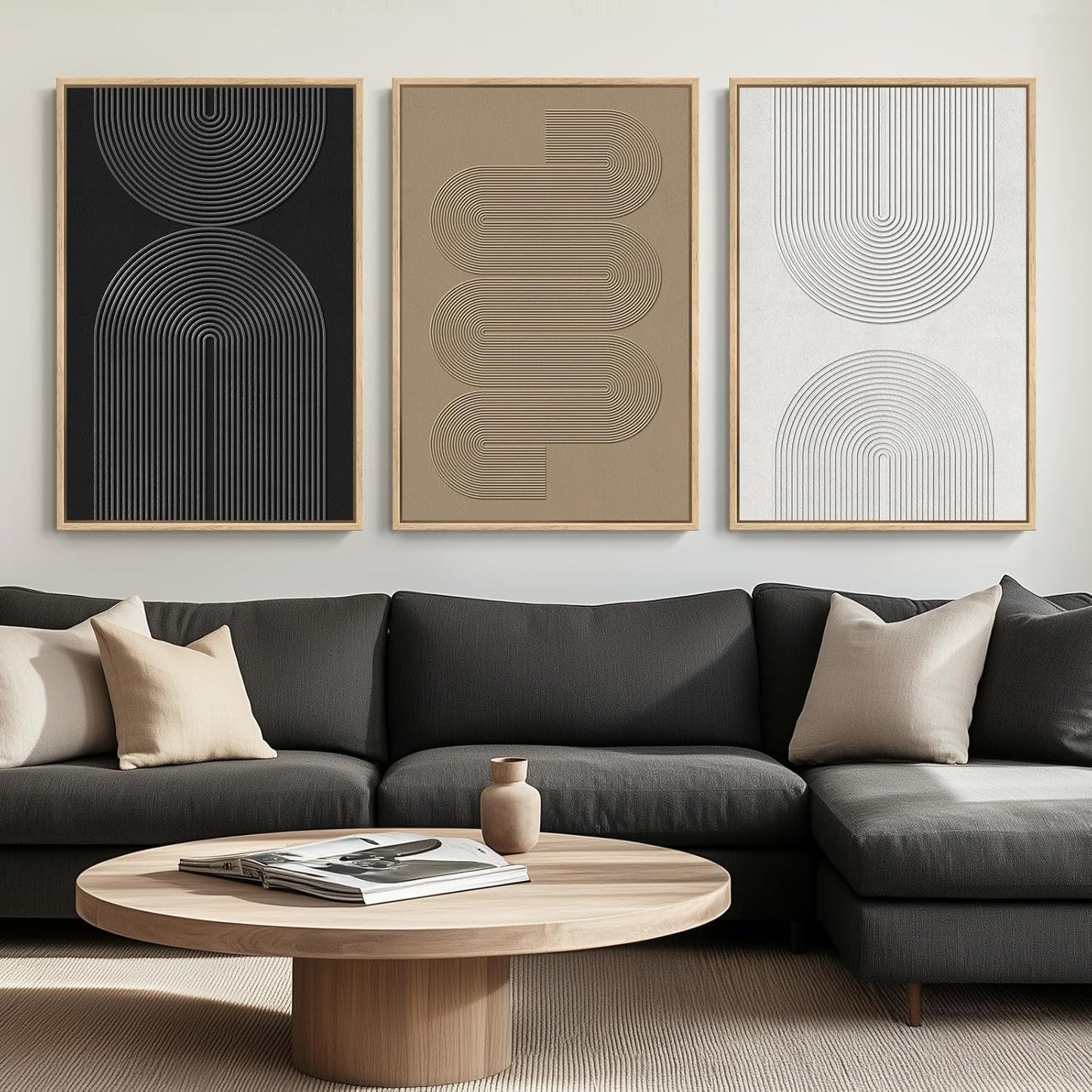 Large Framed Black and White Abstract Wall Art for Living Room, 3 Piece Big Modern Canvas Prints Paintings Artwork for Walls, Minimalist Abstract Art Pictures for Hallway, Office Wall Decor 24x36 In