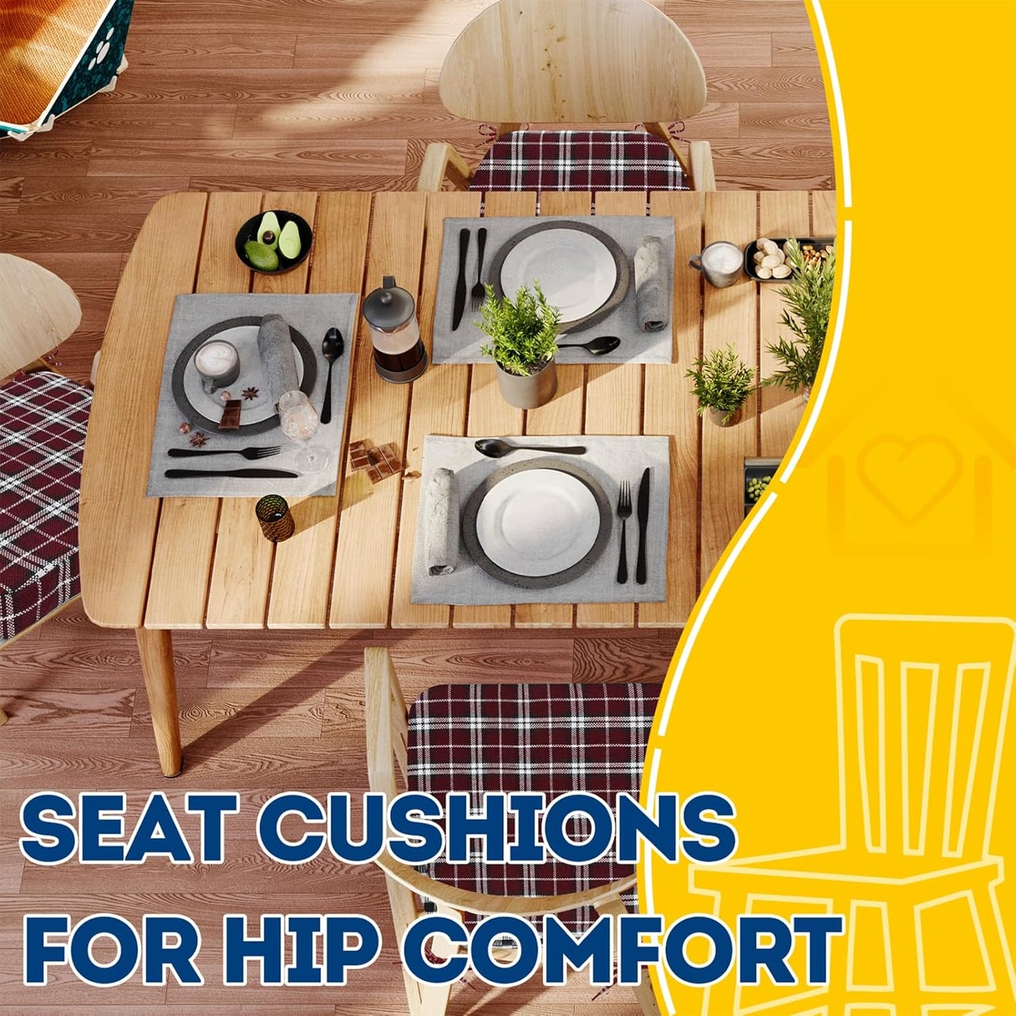 AAAAAcessories D-Shaped Chair Cushions, 2" Thick Dining Chair Pads with Ties and Removable, Machine-Washable Cover, 17" x 16", Set of 4, Oatmeal Beige - Colors A