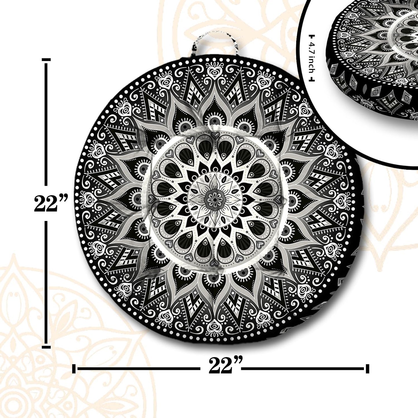 Mandala Meditation Cushion, Boho Meditation Mat, Meditation Pillows for Sitting on Floor, Cushions for Sitting in Home and Outdoor, Square Floor Pillow Cushion Seating for Yoga Accessories 22'' X 22''