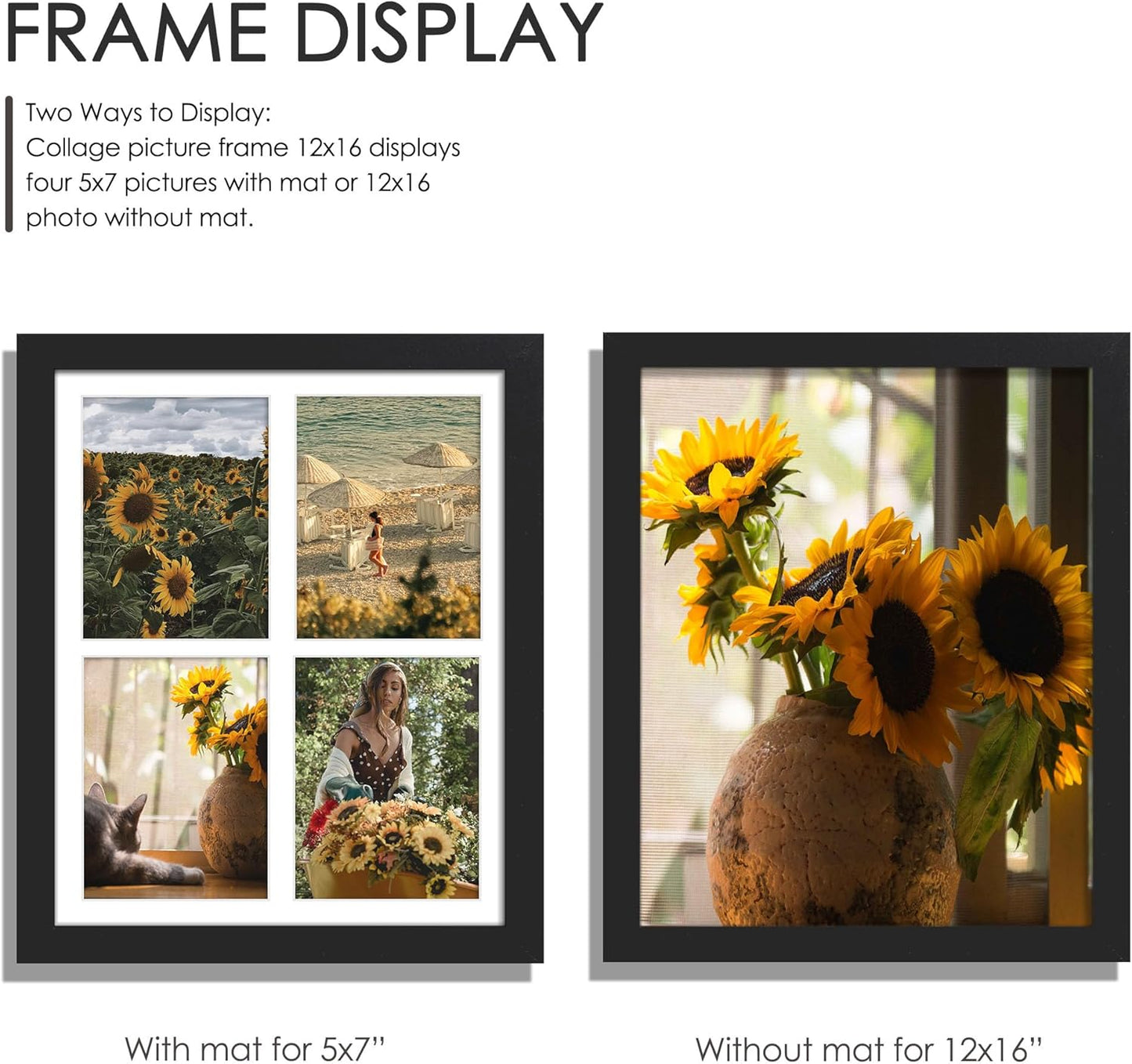 DUENPY 14x26 Collage Picture Frame 4x6 Collage Picture Frame Displays Twelve 4x6 inch Photos Available Horizontal Wall Mounting Display and Vertical Black - Colors A
