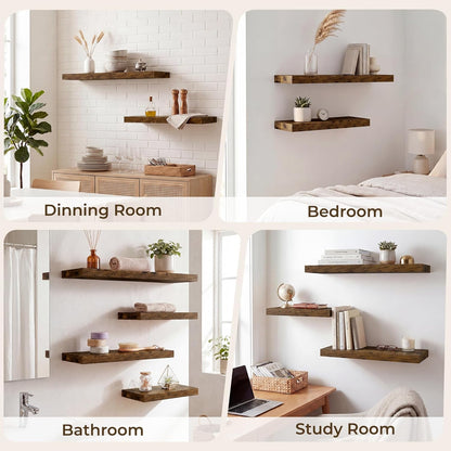 RICHFOCUS 72Inch Floating Shelves for Wall 2 Pack Shelves for Bedroom|Kitchen|Bathroom Wall Mounted Rustic Wood Floating Shelf with Invisible Brackets for Books|Storage|Decor, Rustic Brown