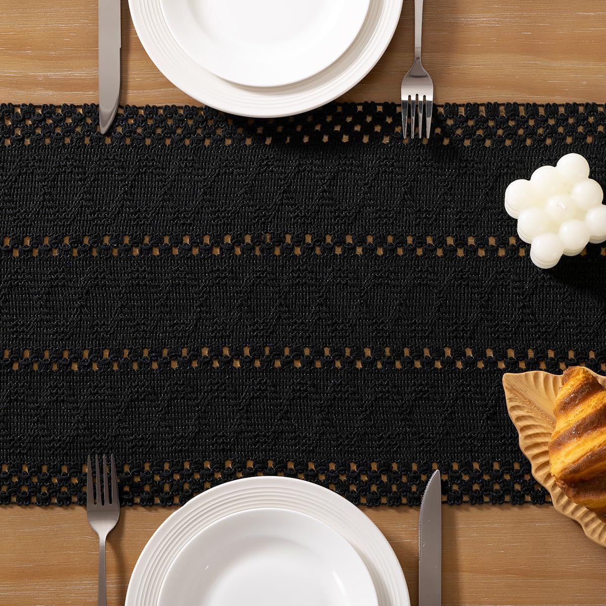 Socomi Boho Table Runner Summer Farmhouse Rustic Dining Kitchen Centerpiece Decor Small Macrame Woven Cotton Linen Coffee Table Runner for Dresser Scarf Home Decor 12x36 inch Beige