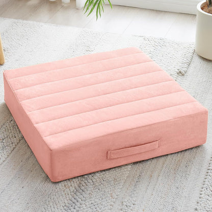 JKMAX 2 Pcs High Density Foam Floor Pillow - Upgraded Large Pillows Seating for Adults - Outdoor Floor Cushion with Soft Tufted Cover - Yoga Pillows for Sitting On Floor - 22 Inch Light Gray