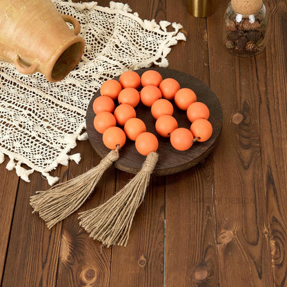 OMISHE Extra Large Wood Bead Garland with 1.6" Diameter Wooden Beads and Tassels, 41" Long Rustic Farmhouse Country Decorative Beads for Home Tiered Tray Decor, Natural Beige