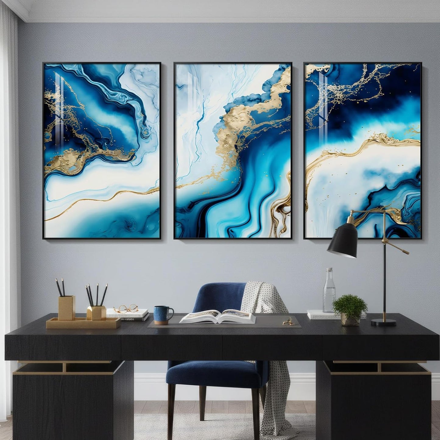 Large Framed Abstract Nature Landscape Wall Art for Living Room, Set of 3 Modern Canvas Prints Paintings Artwork for Walls, Green Lake Pictures for Hallway, Dining Room, Office Wall Decor 24x36 Inch