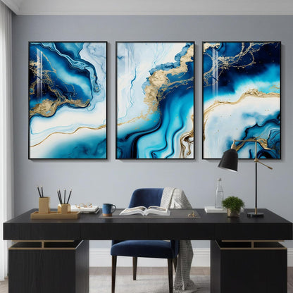 Large Framed Abstract Nature Landscape Wall Art for Living Room, Set of 3 Modern Canvas Prints Paintings Artwork for Walls, Green Lake Pictures for Hallway, Dining Room, Office Wall Decor 24x36 Inch