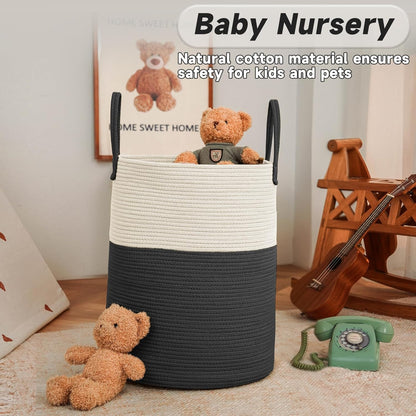 JMvicyroam Large Woven Laundry Basket Hamper,60L Cotton Rope Storage Bin for Blankets,Toys and Clothes,Decorative Tall Nursery Hamper for Living Room,Baby Nursery,Bathroom and Bedroom,Brown