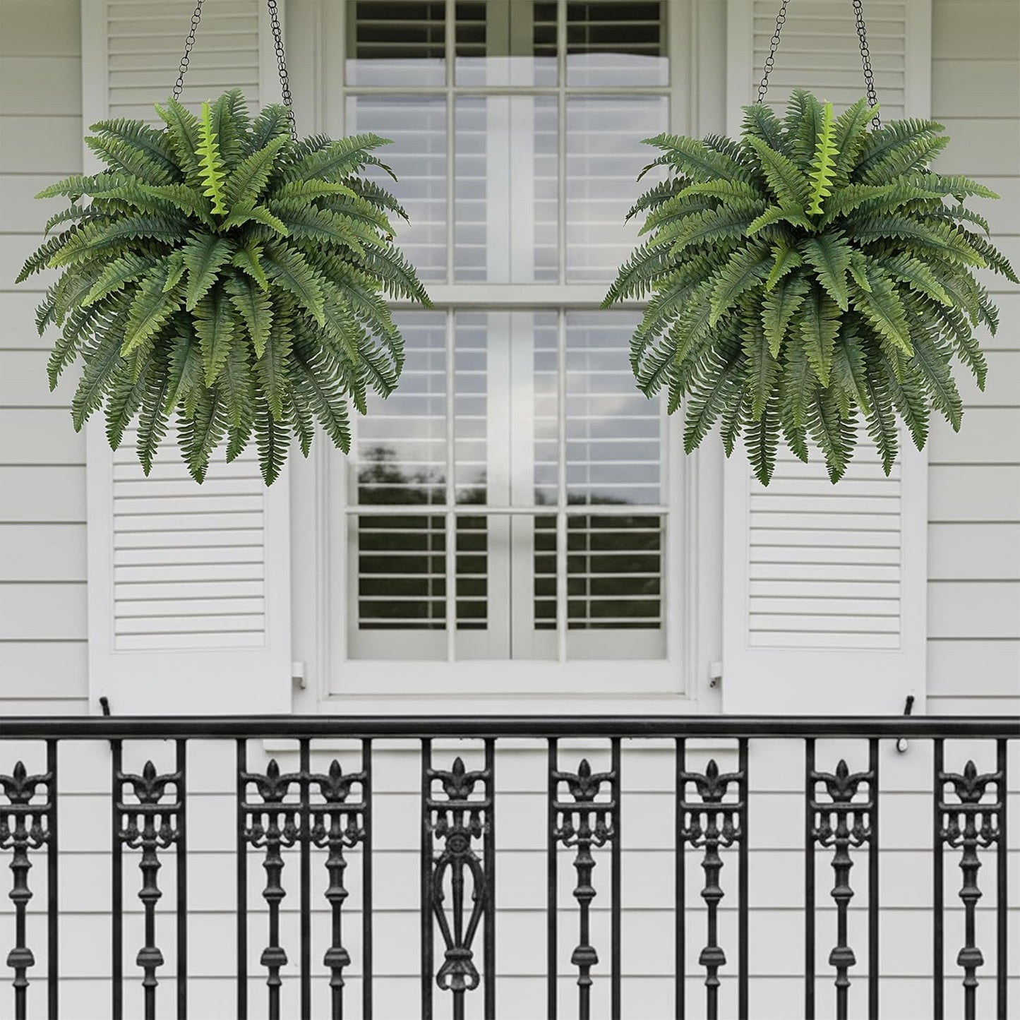 FOREST PRINCE 35" Ferns Artificial Bush Plants Large, 2 Artificial Boston Ferns with 39 Fronds for Outdoors Home Decor
