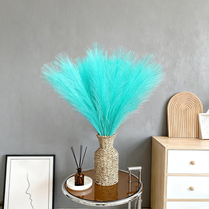 obbsie 50pcs Pink Faux Pampas Grass Decor, 21.6" Short Artificial Floral Branches Vase Filler Flower Arrangement for Home Wedding Boho Outdoor Decor