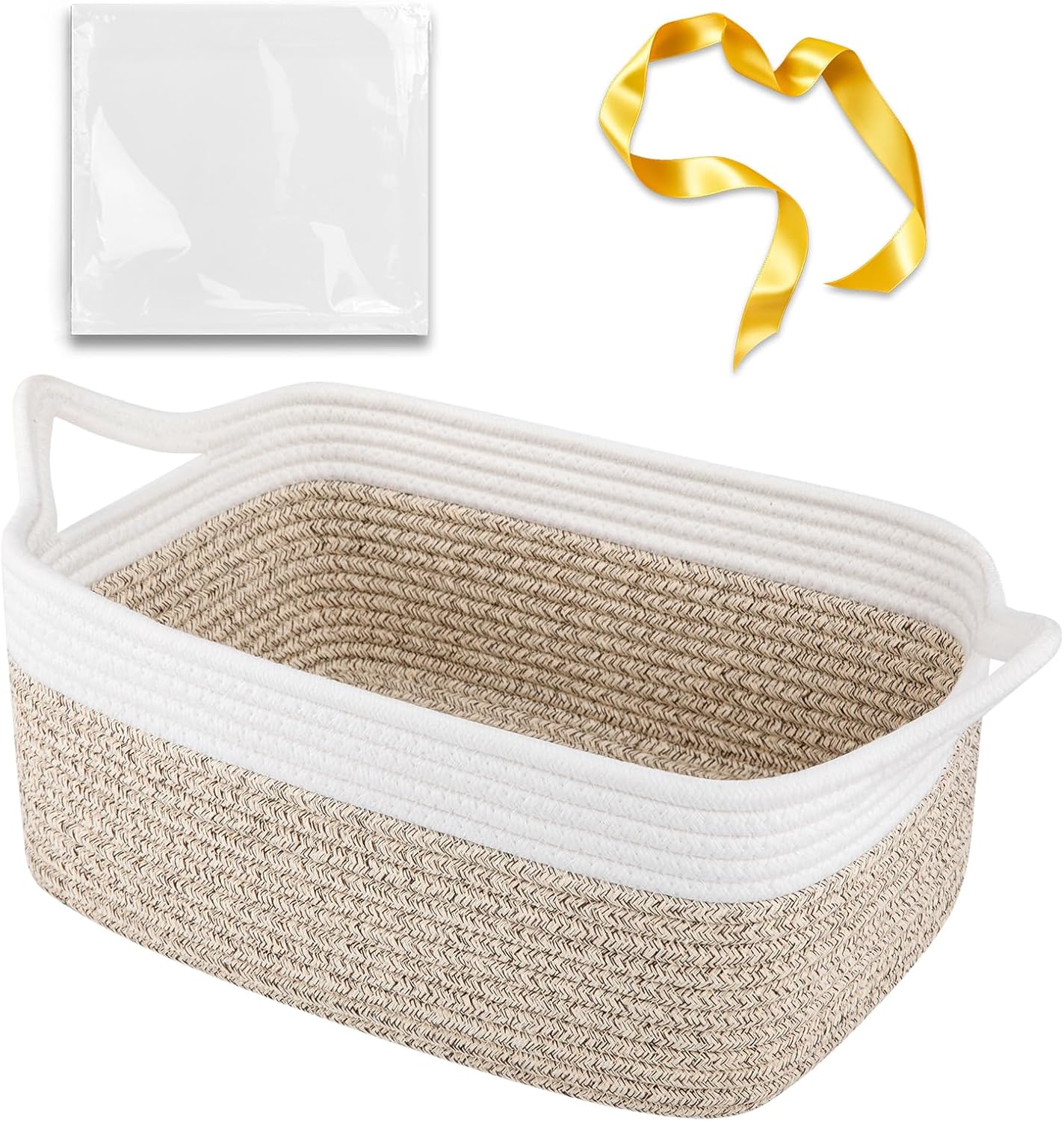 OIAHOMY Woven Basket, Gift Basket Empty with Gift Bags and Ribbons, Rope Baskets for Baby Showers, Storage Baskets with Handles for Nursery, Pet Toy Organizer - White