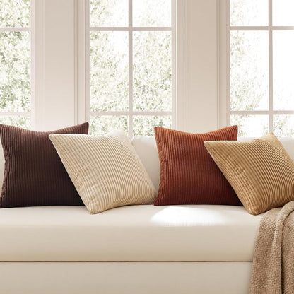 Topfinel Decorative Throw Pillow Covers Cushion Cases, Set of 4 Soft Velvet Modern Double-Sided Designs, Mix and Match for Boho Farmhouse Fall Home Decor (18x18 inch, Orange/Teal)