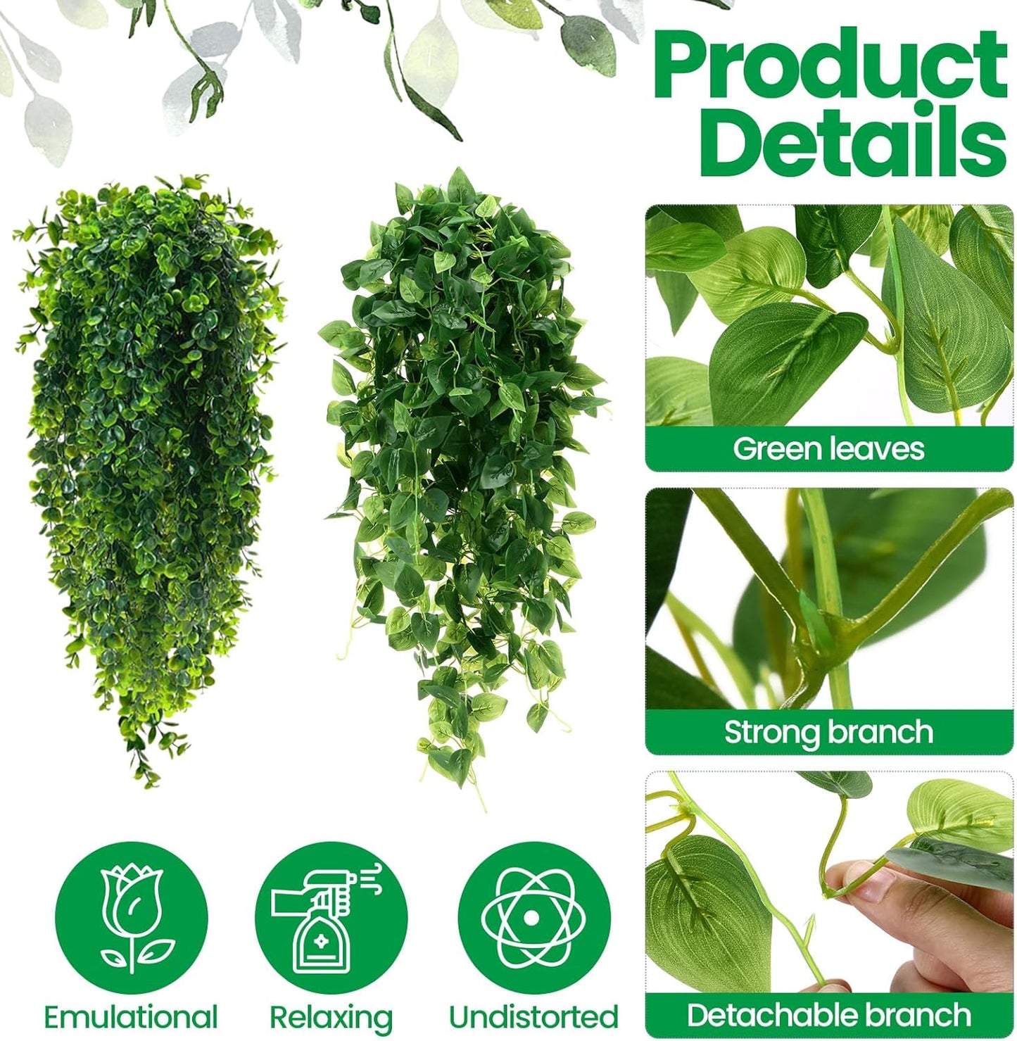 XunYee 28 Pcs Artificial Hanging Plants 32 Inch Plastic Fern Vine Fake Greenery Plant Faux Eucalyptus Vine for Wall Room Wedding Indoor Outdoor Decor, No Baskets (Boston Fern)