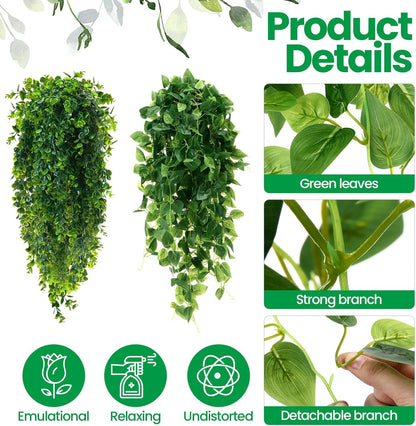 XunYee 28 Pcs Artificial Hanging Plants 32 Inch Plastic Fern Vine Fake Greenery Plant Faux Eucalyptus Vine for Wall Room Wedding Indoor Outdoor Decor, No Baskets (Boston Fern)